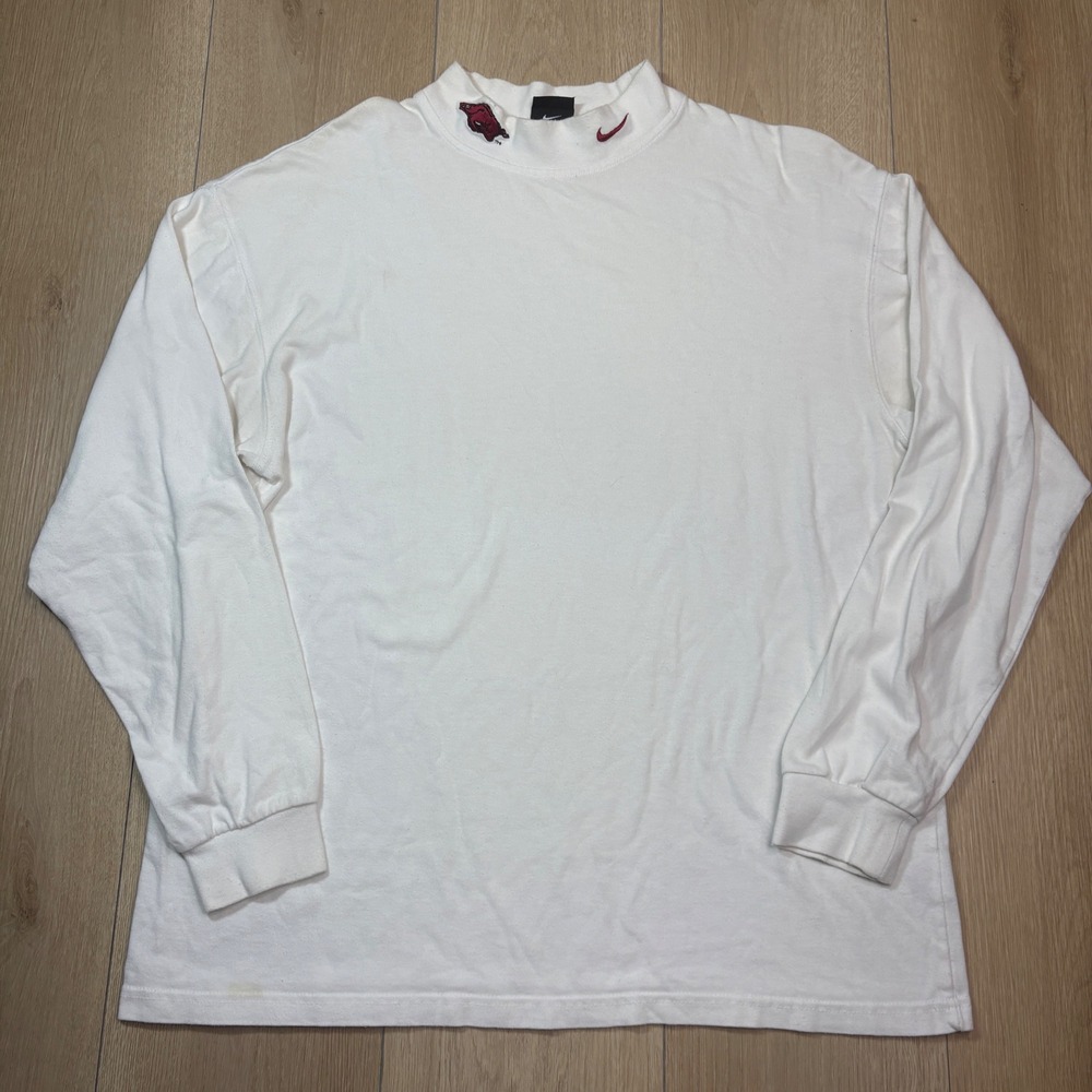 Vintage Nike Team Arkansas Razorbacks Embroidered Mock Neck Shirt White Medium